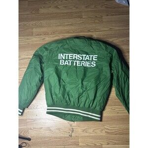 VINTAGE Interstate Batteries Satin Jacket Men Small Nascar Chalk Line Stains